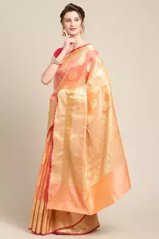 Pink silk woven saree with blouse
