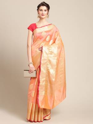 Pink silk woven saree with blouse 4