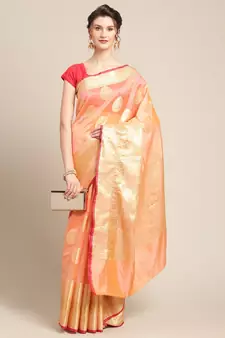 Pink silk woven saree with blouse