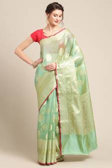 green silk woven saree with blouse
