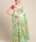 green silk woven saree with blouse