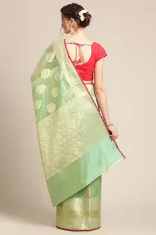 green silk woven saree with blouse