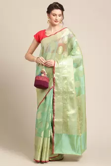 green silk woven saree with blouse