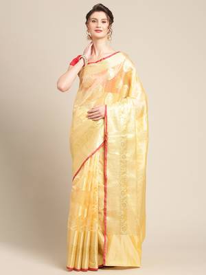 Peach silk woven saree with blouse 1