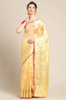 Peach silk woven saree with blouse