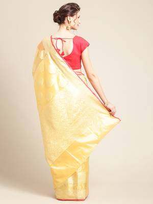 Peach silk woven saree with blouse 2