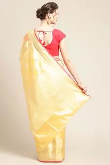 Peach silk woven saree with blouse