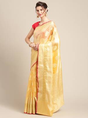 Peach silk woven saree with blouse 3