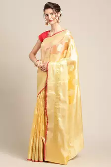 Peach silk woven saree with blouse