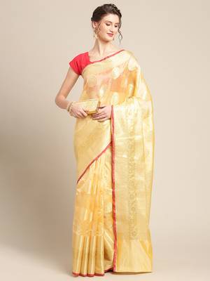 Peach silk woven saree with blouse 4