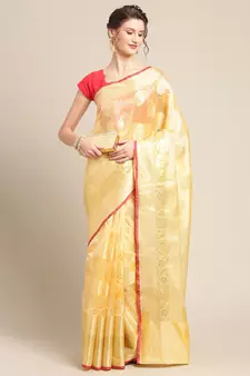 Peach silk woven saree with blouse