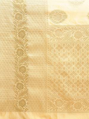 Peach silk woven saree with blouse 5