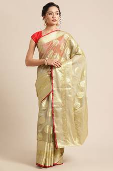 Green silk woven saree with blouse