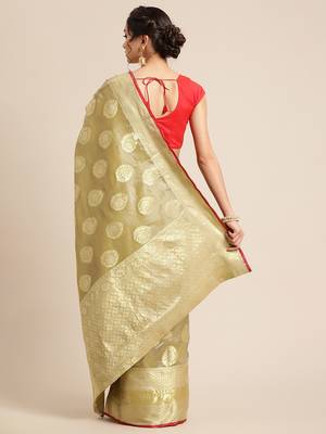 Green silk woven saree with blouse 2
