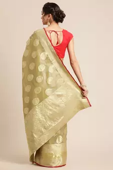 Green silk woven saree with blouse