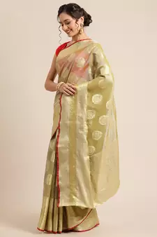 Green silk woven saree with blouse