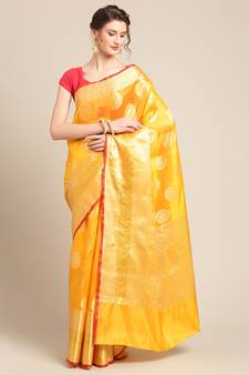 Gold silk woven saree with blouse