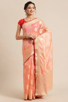 Pink silk woven saree with blouse