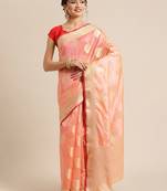 Pink silk woven saree with blouse