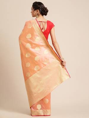 Pink silk woven saree with blouse 2