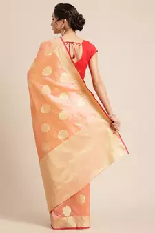 Pink silk woven saree with blouse
