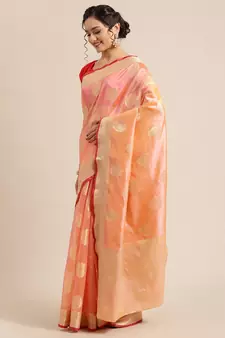 Pink silk woven saree with blouse