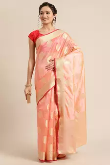 Pink silk woven saree with blouse