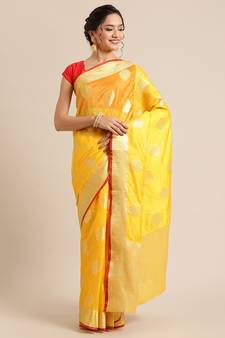 Gold silk woven saree with blouse