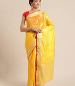Gold silk woven saree with blouse