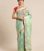 green silk woven saree with blouse
