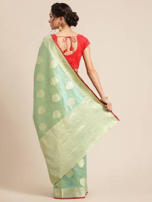 green silk woven saree with blouse 2