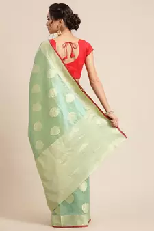 green silk woven saree with blouse