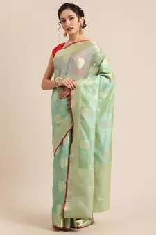 green silk woven saree with blouse