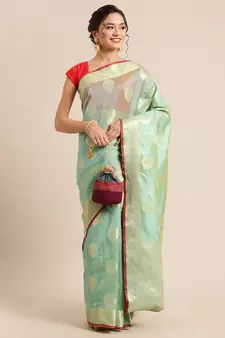green silk woven saree with blouse