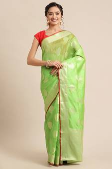 Green silk woven saree with blouse