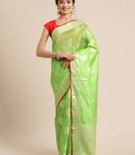 Green silk woven saree with blouse