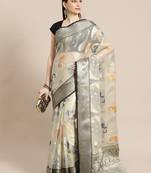 Grey silk woven saree with blouse