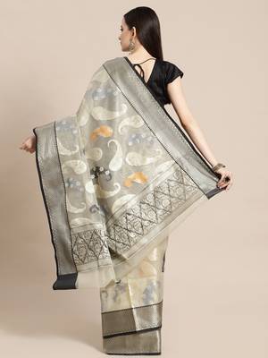 Grey silk woven saree with blouse 2