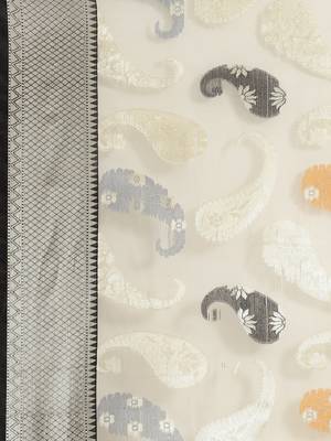 Grey silk woven saree with blouse 3