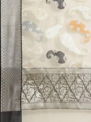 Grey silk woven saree with blouse 4