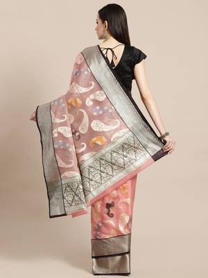Pink silk woven saree with blouse 2