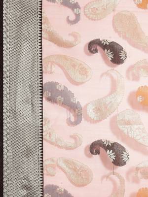 Pink silk woven saree with blouse 3