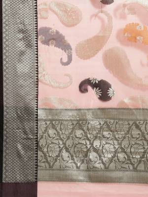 Pink silk woven saree with blouse 4