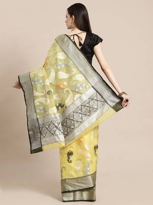 Gold silk woven saree with blouse 2