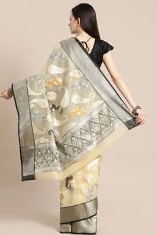 Beige silk woven saree with blouse