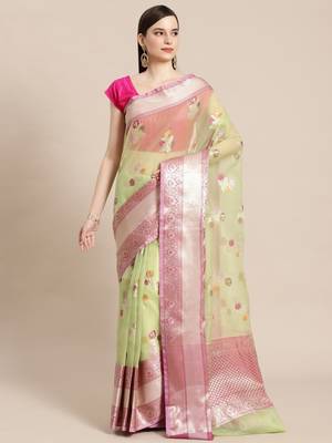 multicolor silk woven saree with blouse 1