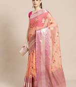 Peach silk woven saree with blouse