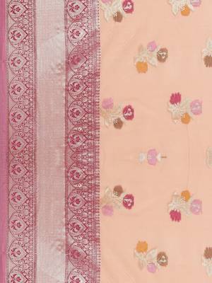 Peach silk woven saree with blouse 3