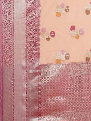 Peach silk woven saree with blouse 4