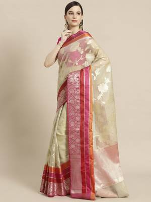 Grey silk woven saree with blouse 1